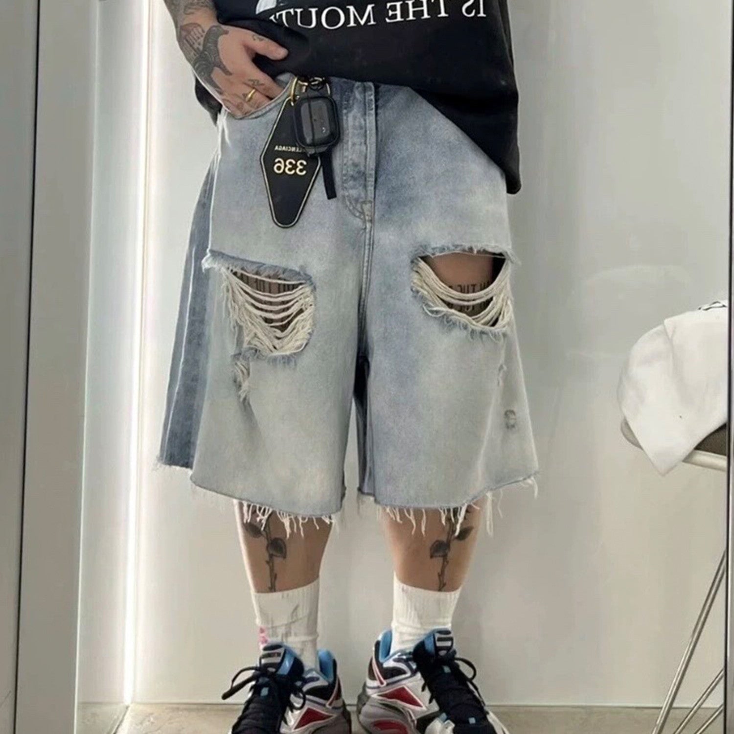 Vetements Men's And Women's Spring/summer Cotton Washed Distressed Denim Shorts With Zipper Loose Wide Leg Jeans Pants Ngvp #8521