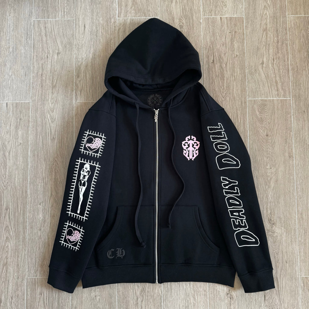 Chrome Hearts X Deadly Doll Cross Beauty Girl Black Sweatshirt Sweatpants #375716