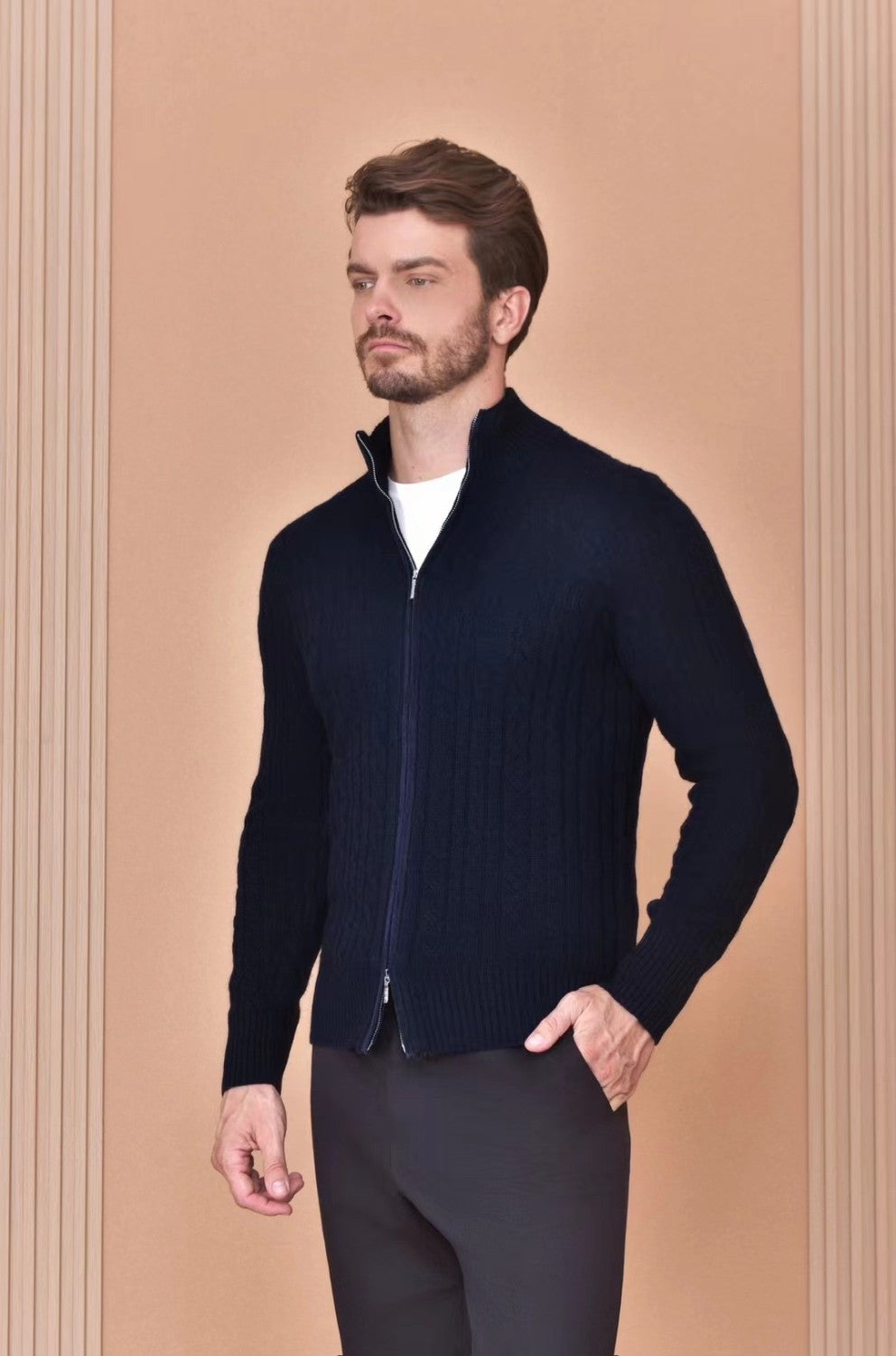 Loro Piana Men's Autumn And Winter Solid Color Zipper Half High Neck Knit Sweater Long Sleeve Jacket Ngvp #9392