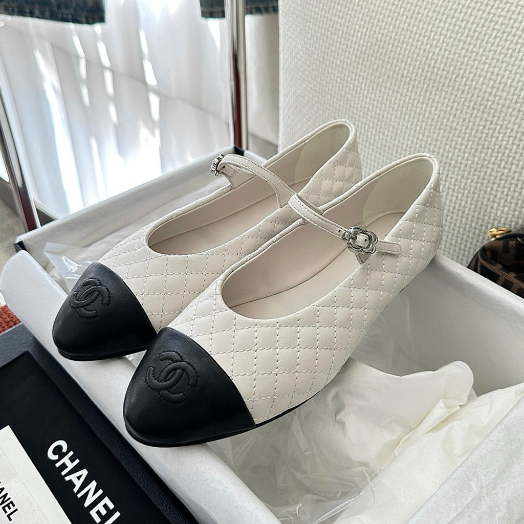 Women's Double C Embroidered Checkered Flat Mary Jane Shoes Four Seasons Round Toe Leather Casual Sandals Shoes #81475