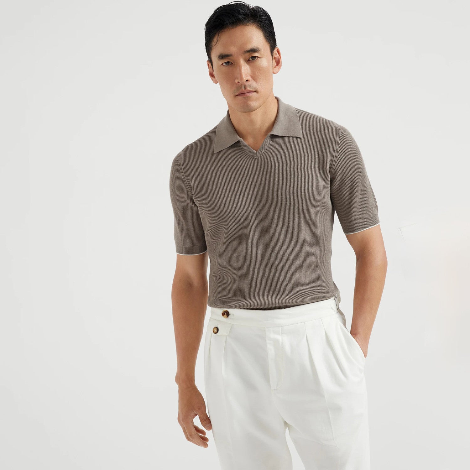 Brunello Cucinelli Men's Business Casual Spring Summer Cotton British Ribbed Knit Polo Shirt Fashion Trend Casual Comfort Lapel T-Shirt Ngvp #1347