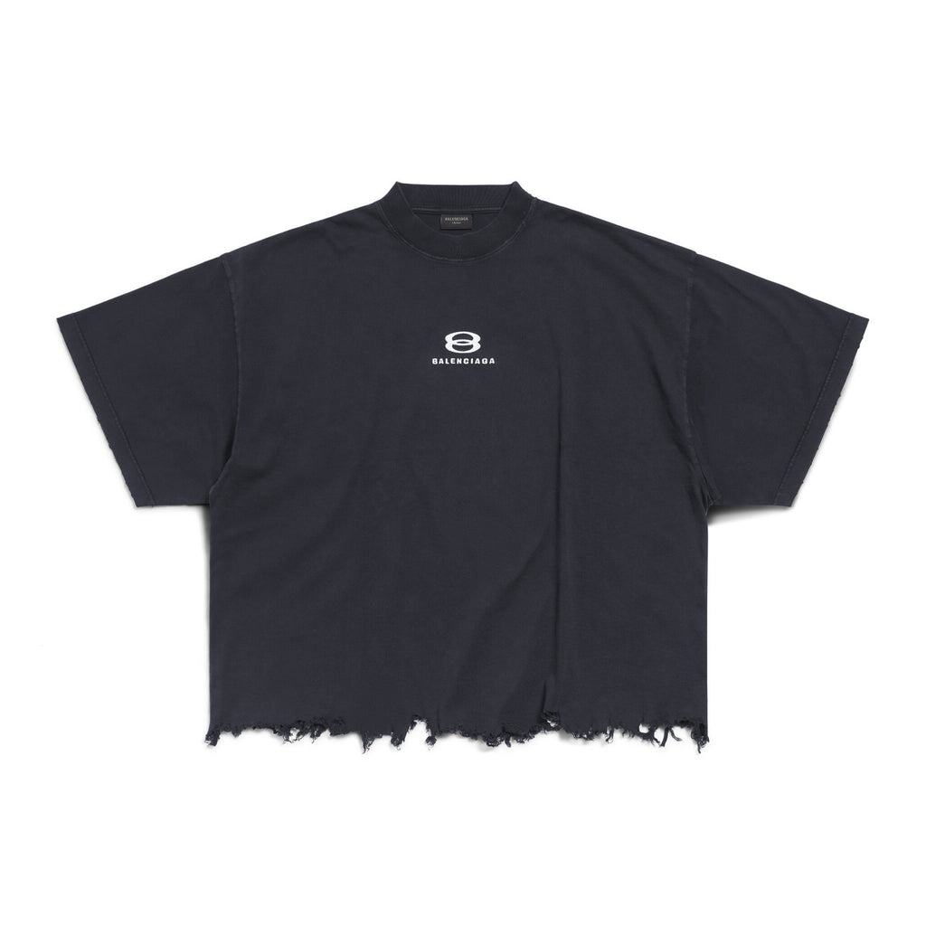 Balenciaga Men's and Women's Summer Embroidered Logo Printed Torn Hem Short Sleeve Unity Sports Icon Cropped T-Shirt Large #98146