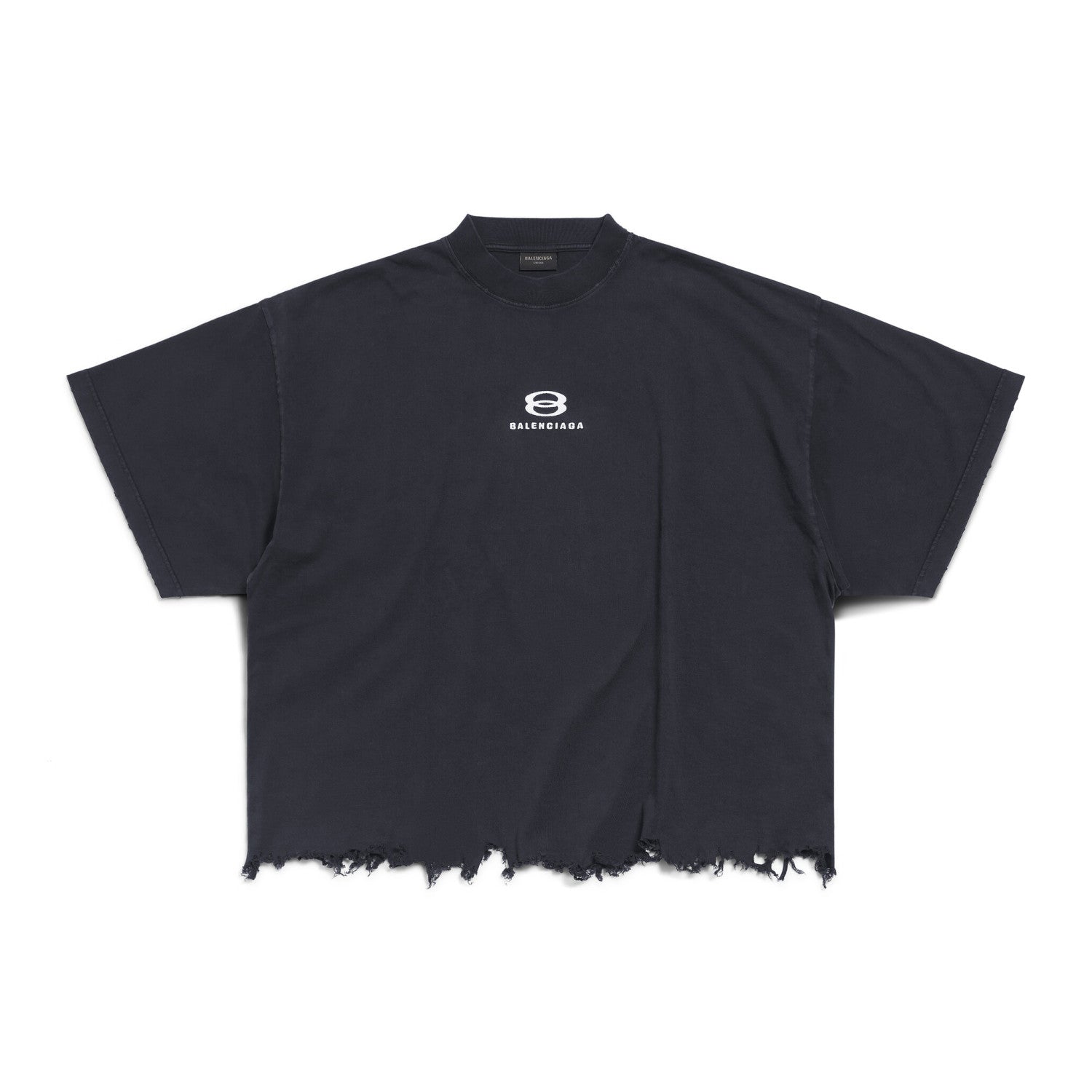 Balenciaga Men's and Women's Summer Embroidered Logo Printed Torn Hem Short Sleeve Unity Sports Icon Cropped T-Shirt Large #98146