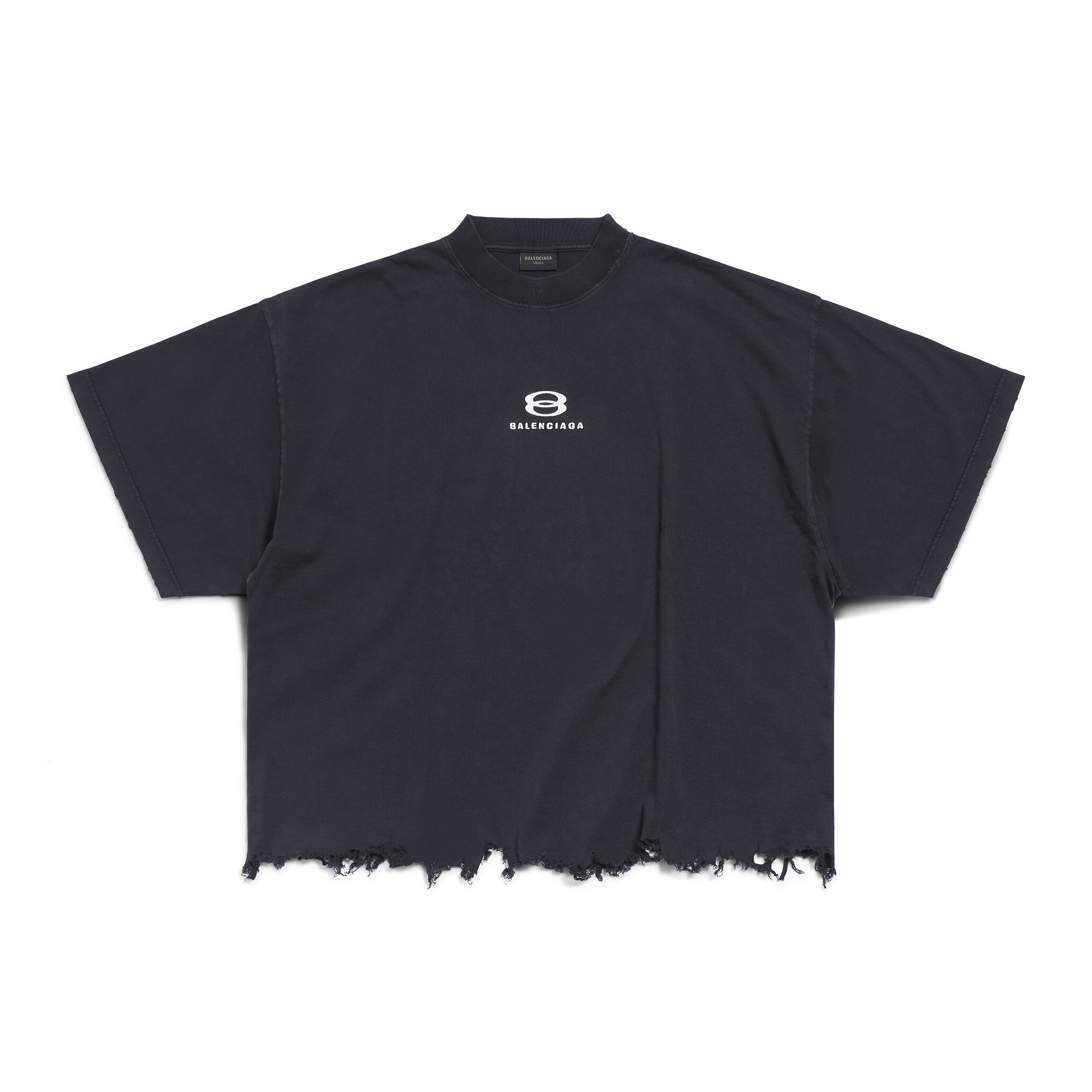 Balenciaga Men's and Women's Summer Embroidered Logo Printed Torn Hem Short Sleeve Unity Sports Icon Cropped T-Shirt Large #98146