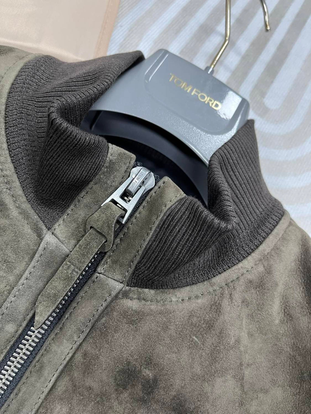 Tom Ford Men's Fall/Winter Casual Fashion Crew Neck Zipper Long Sleeve Baseball Leather Jacket #79296