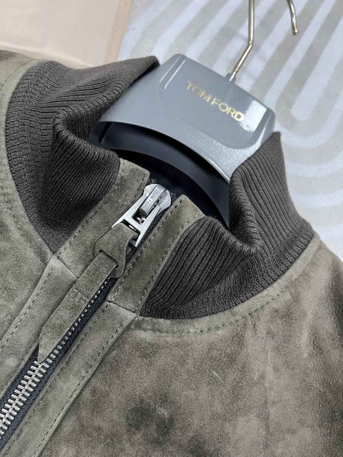 Tom Ford Men's Fall/Winter Casual Fashion Crew Neck Zipper Long Sleeve Baseball Leather Jacket #79296