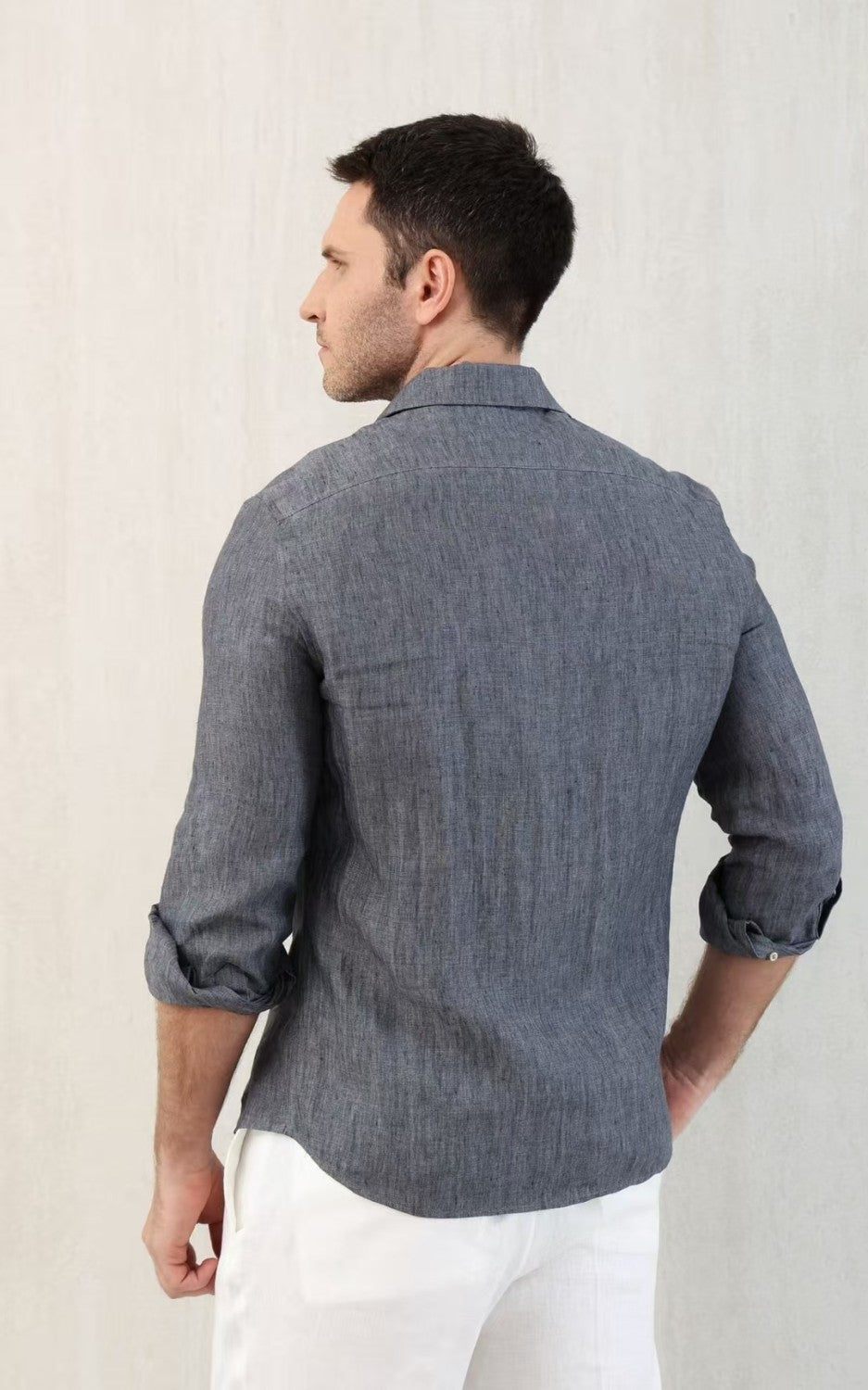 Brunello Cucinelli Men's Linen Easy Fit Shirt with Camp Collar and Chest Pocket Spring And Autumn Solid Color Long Sleeve Top Ngvp #1455