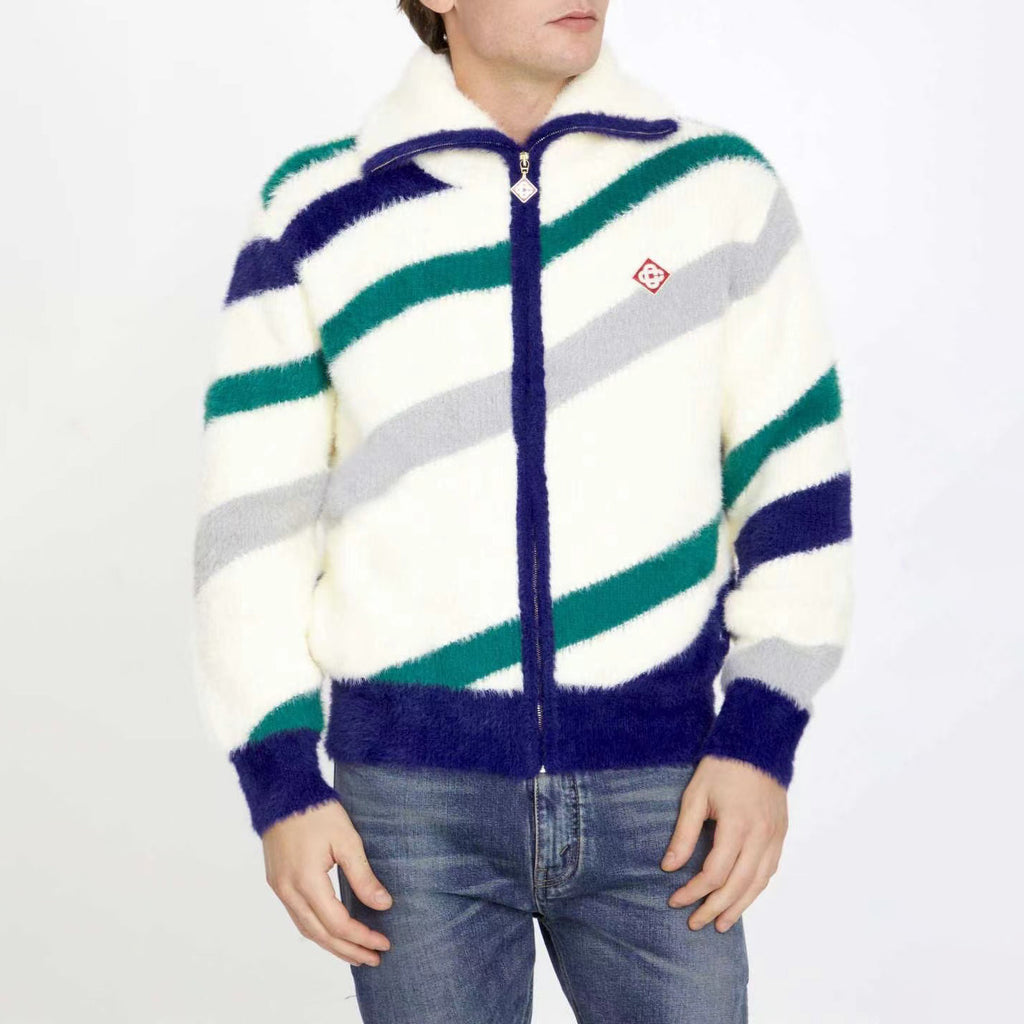 Casablanca Men's Fall and Winter Brushed Texture Slanted Stripe Pattern Long Sleeve Sweatshirt Zipper Jacket #72716