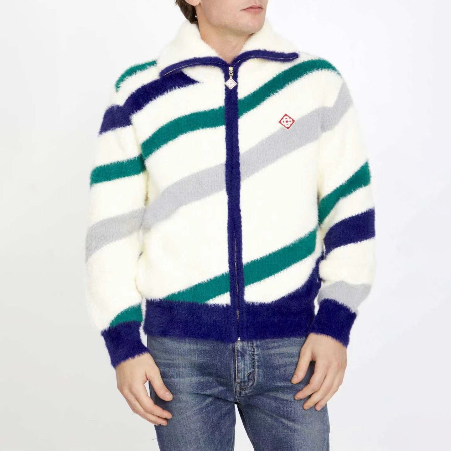 Casablanca Men's Fall and Winter Brushed Texture Slanted Stripe Pattern Long Sleeve Sweatshirt Zipper Jacket #72716