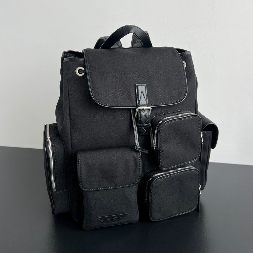 Bottega Veneta Crossroad Multi-Pocket Nylon Backpack Woven Leather Adjustable Straps #333014