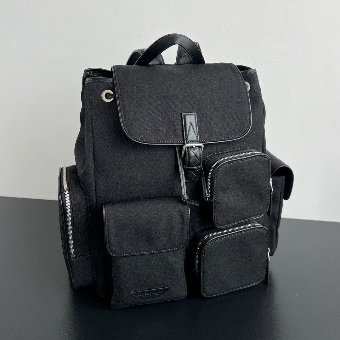 Bottega Veneta Crossroad Multi-Pocket Nylon Backpack Woven Leather Adjustable Straps #333014