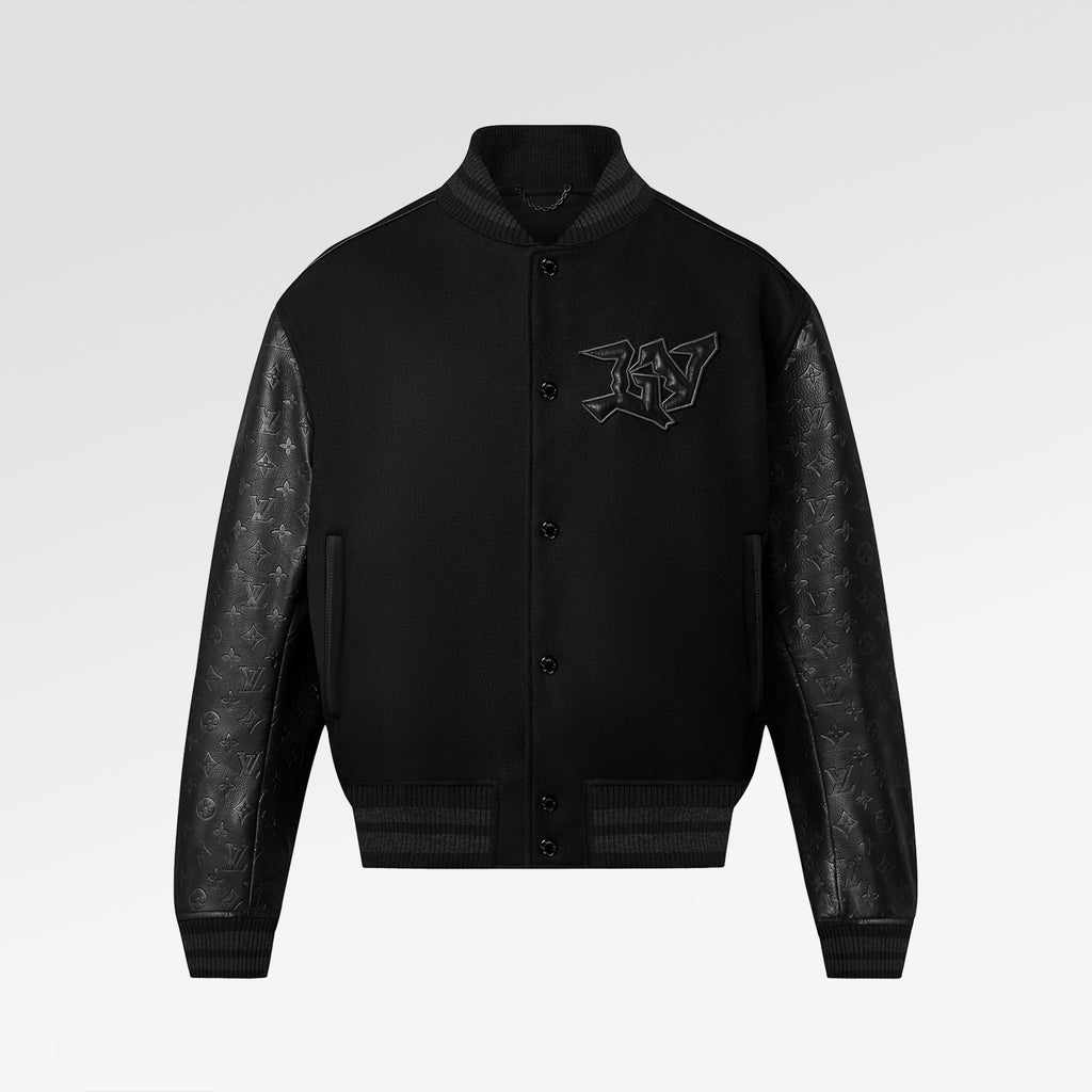 Louis Vuitton Men's Fall/winter Monogram Embossed Leather Drawstring Jacket Black Abstract Graffiti Logo Jacket Baseball Jersey  #71424
