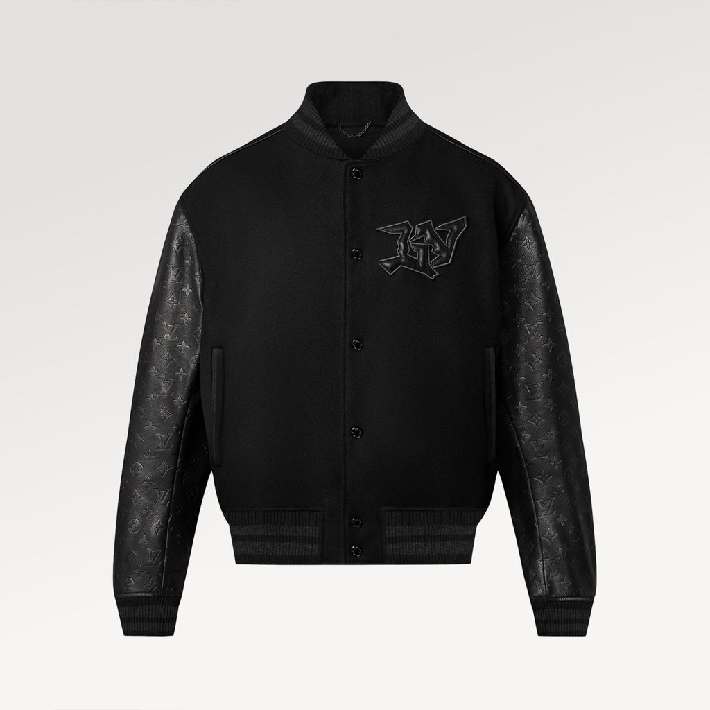 Louis Vuitton Men's Fall/winter Monogram Embossed Leather Drawstring Jacket Black Abstract Graffiti Logo Jacket Baseball Jersey  #71424