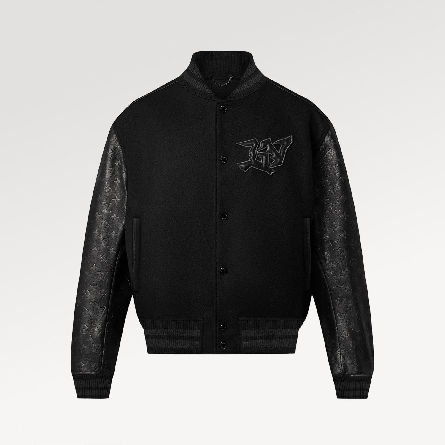 Louis Vuitton Men's Fall/winter Monogram Embossed Leather Drawstring Jacket Black Abstract Graffiti Logo Jacket Baseball Jersey  #71424