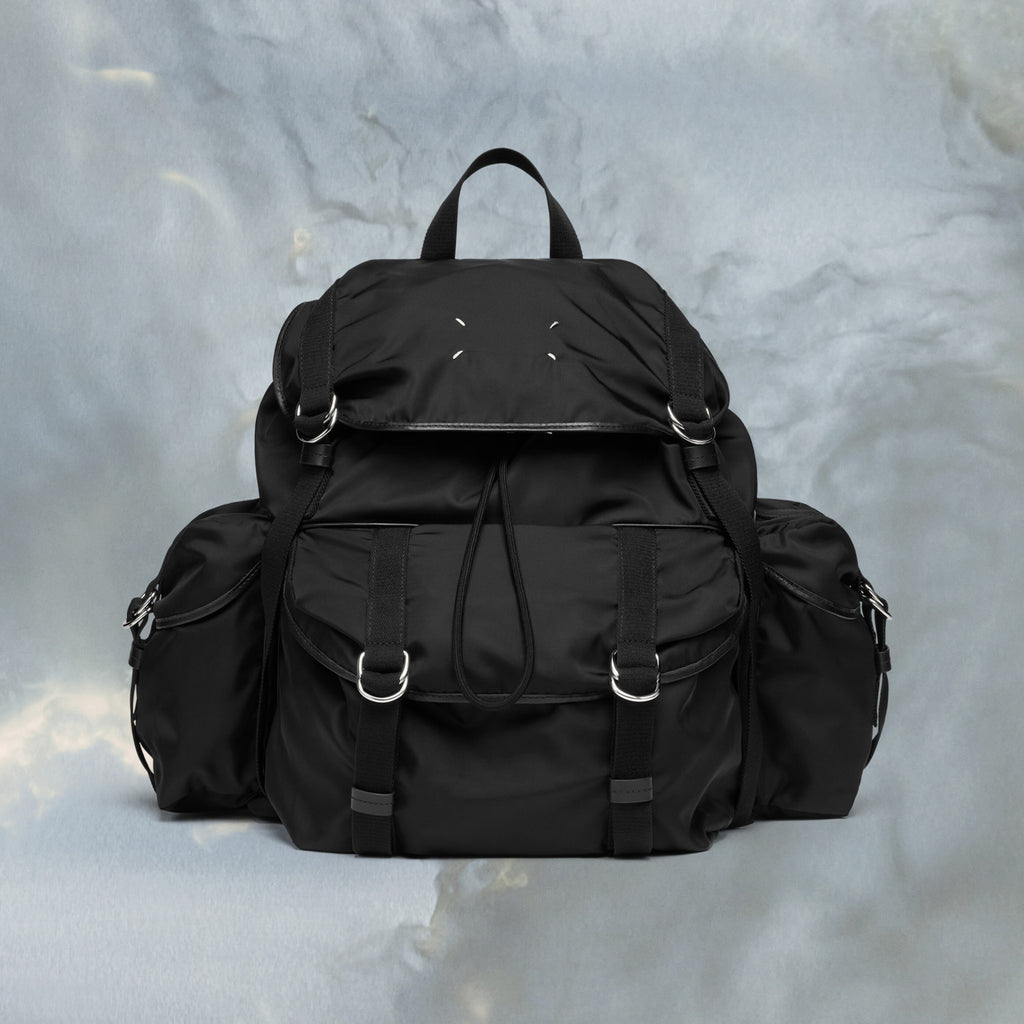 Maison Margiela Men's Nylon Solid Color Adjustable Strap Drawstring Flap High Tech XL Backpack Casual Shoulder Bag Bags SB2WA0013P6763T8013 Ngvp #9919