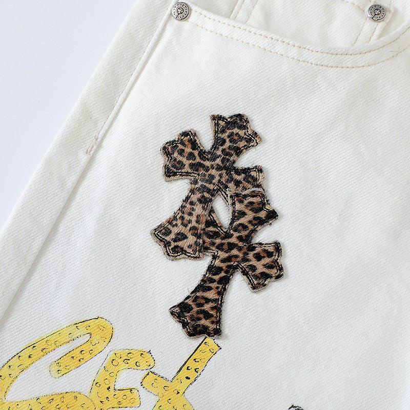 Chrome Hearts Graffiti White Denim Jeans Pants #96784