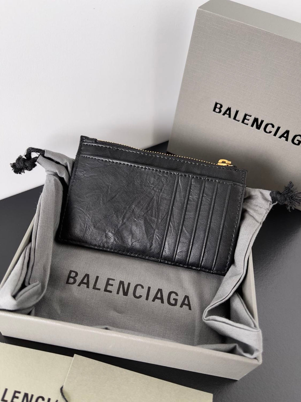Balenciaga Women's Retro Old Card Bag Leather Coin Purse Wallet Solid Color Bags #71935