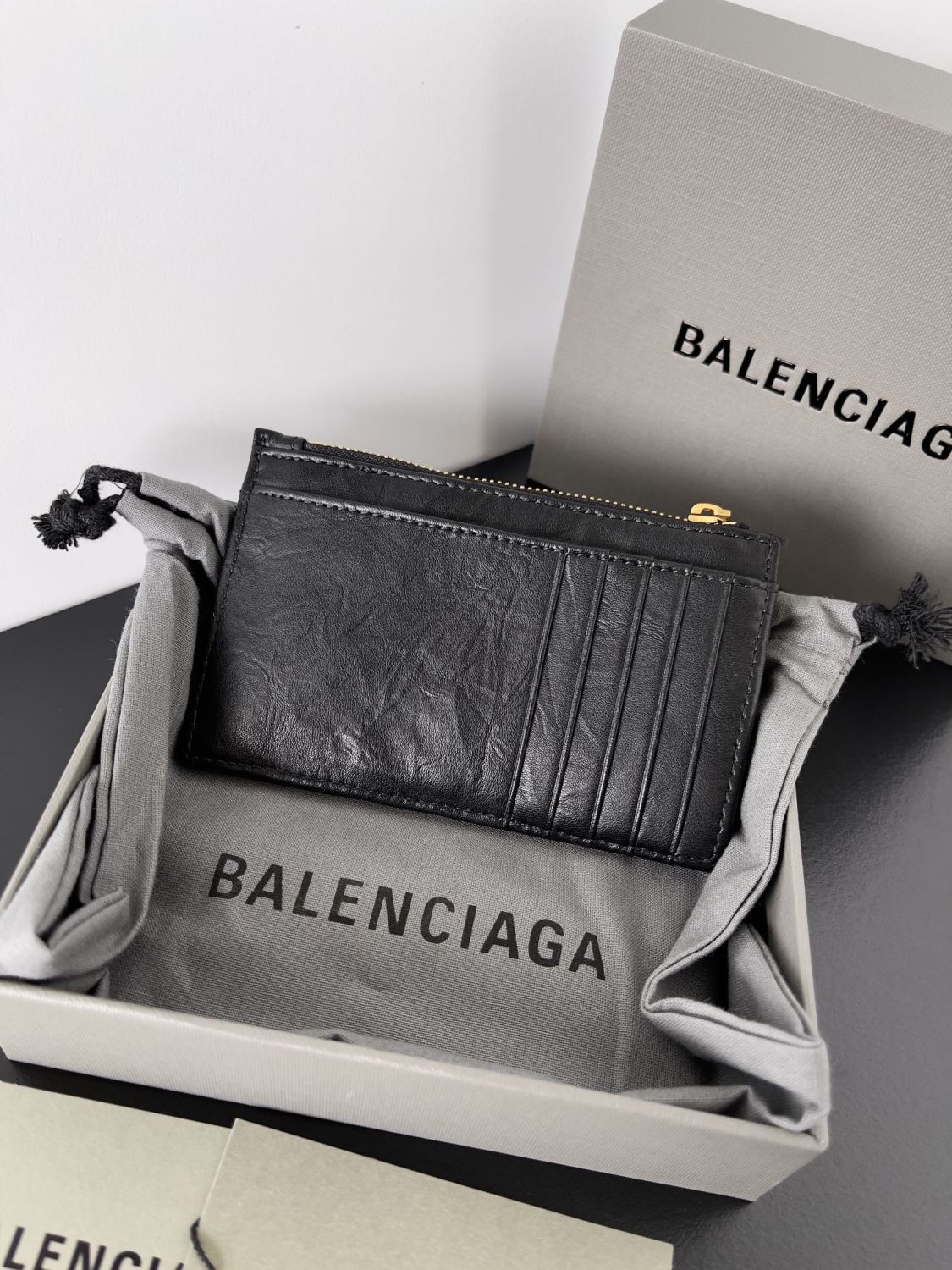 Balenciaga Women's Retro Old Card Bag Leather Coin Purse Wallet Solid Color Bags #71935