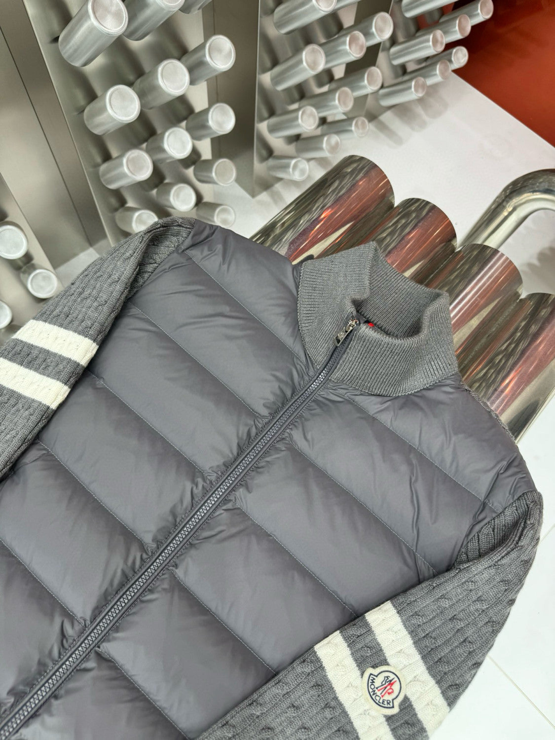 Moncler Men's Autumn And Winter Solid Colour Stand-up Collar Zip-up Striped Wool Patchwork Puffer Down Jacket #77833