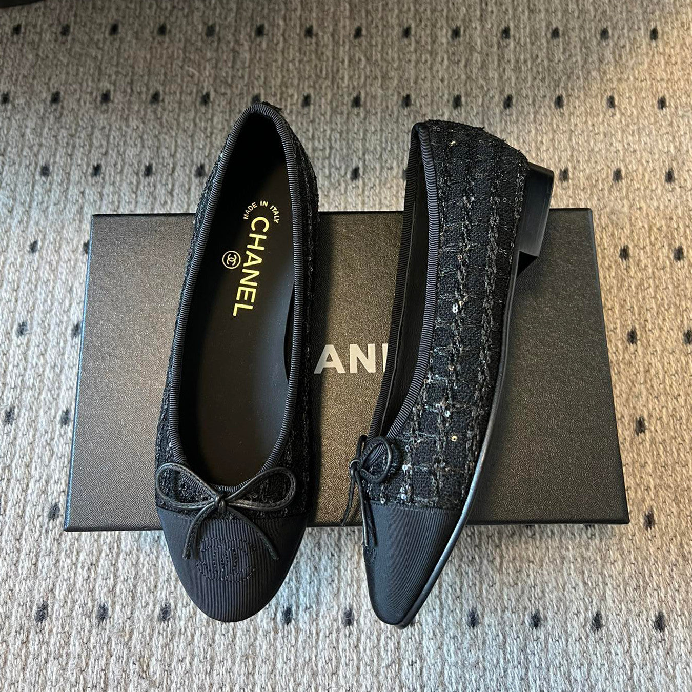 Chanel Women's Spring Summer Solid Colour Tweed Round Toe Ballet Sandal Shoes #76699