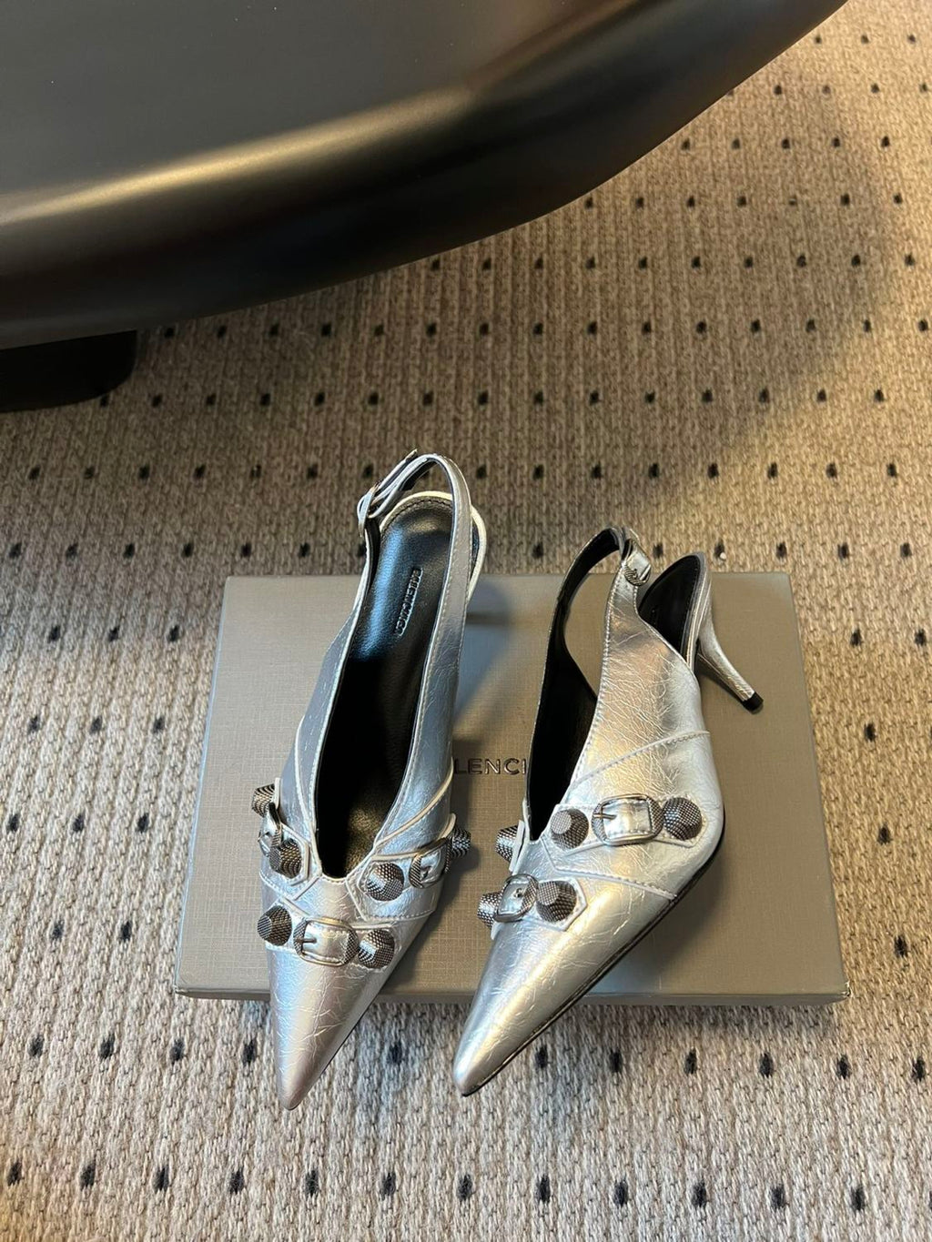 Balenciaga Women's Spring And Summer Punk Style Rivets High Heels Solid Color Fine Heel Leather Casual Shoes Shoes High 8.5cm Ngvp #1421