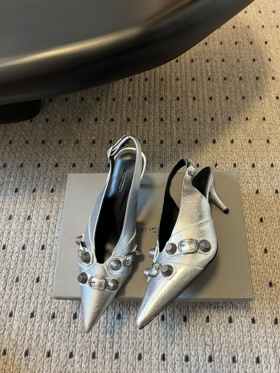 Balenciaga Women's Spring And Summer Punk Style Rivets High Heels Solid Color Fine Heel Leather Casual Shoes Shoes High 8.5cm Ngvp #1421