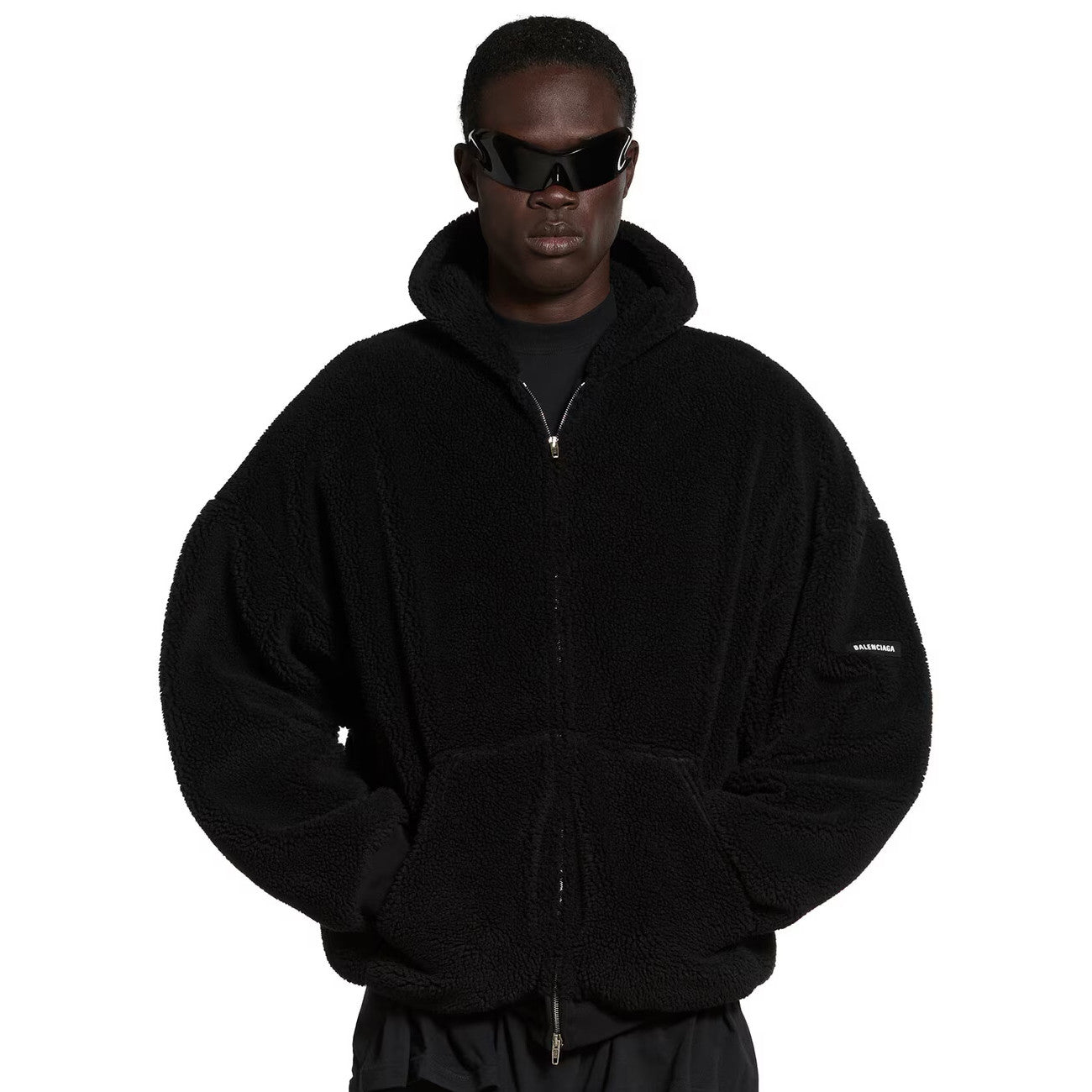 Balenciaga Men's and Women's Fall/Winter Solid Color Hooded Pellet Fleece Zipper Long Sleeve Jacket #74895