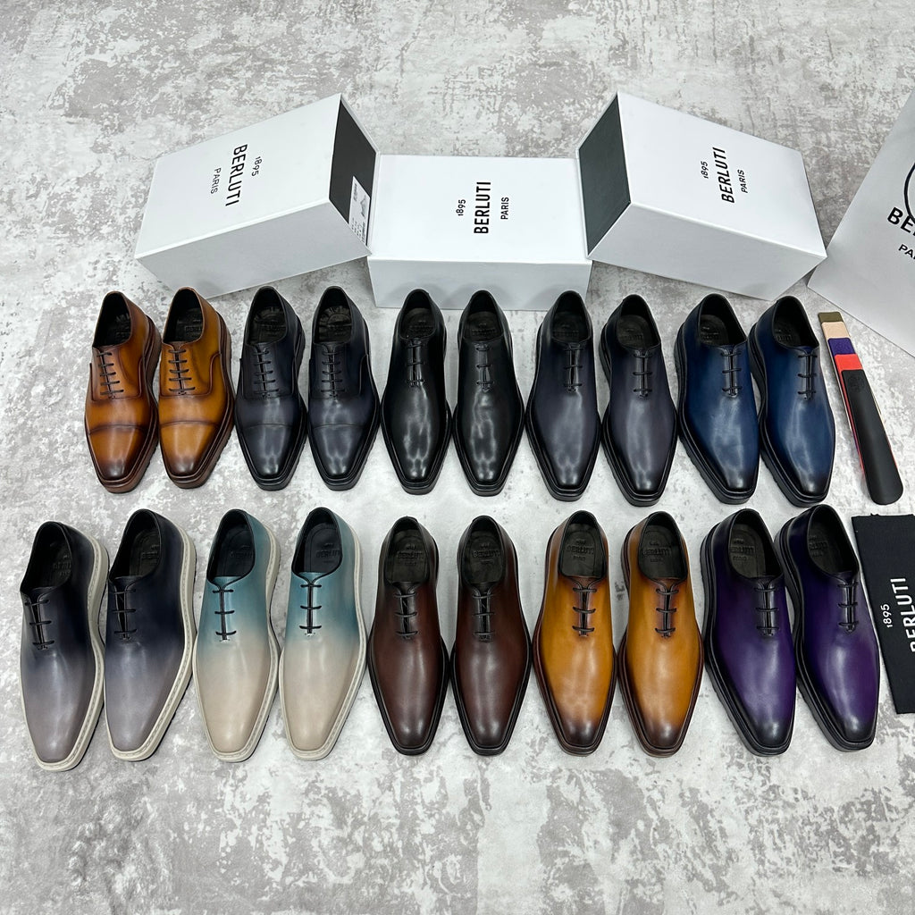 Berluti Alessandro Altof Men's Fall/Winter Fashion Classic Round Toe Slip On Lace Up Handcrafted Vintage Leather Oxford Shoes #79112