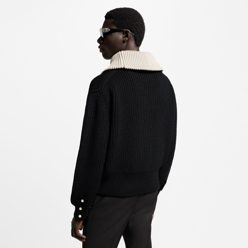 Louis Vuitton Men's And Women's Fall/Winter Fashion Casual Collared Half Zip Pullover Sweater Sheep Wool Blend Cable Knit Sweater #78898