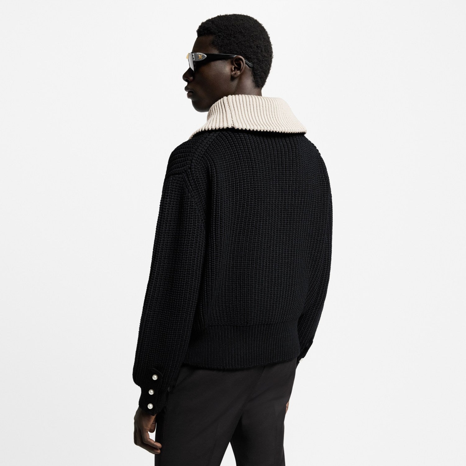 Louis Vuitton Men's And Women's Fall/Winter Fashion Casual Collared Half Zip Pullover Sweater Sheep Wool Blend Cable Knit Sweater #78898