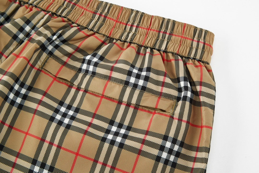 Burberry Men's Summer Check Drawstring Cinch Band Polyester Casual Shorts #99517