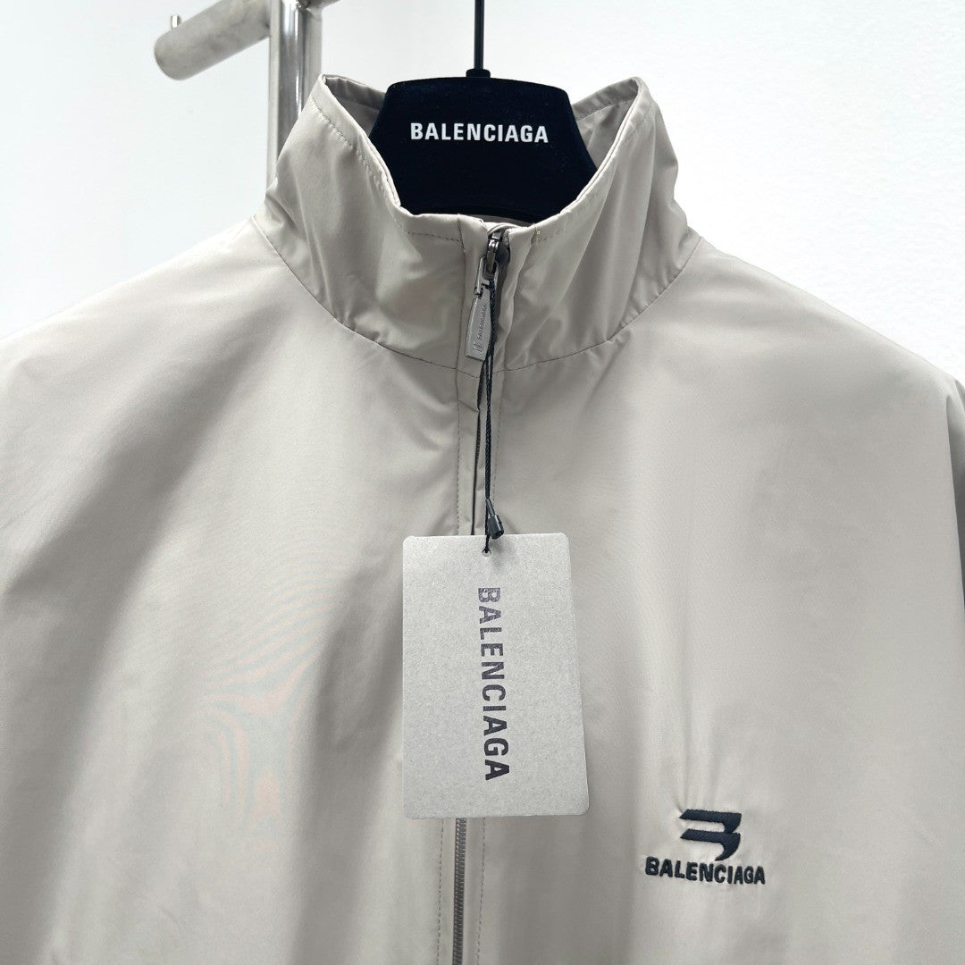 Balenciaga Men's Spring/Autumn Solid Color Embroidered Logo Print Zipper Long Sleeve Jacket #77782