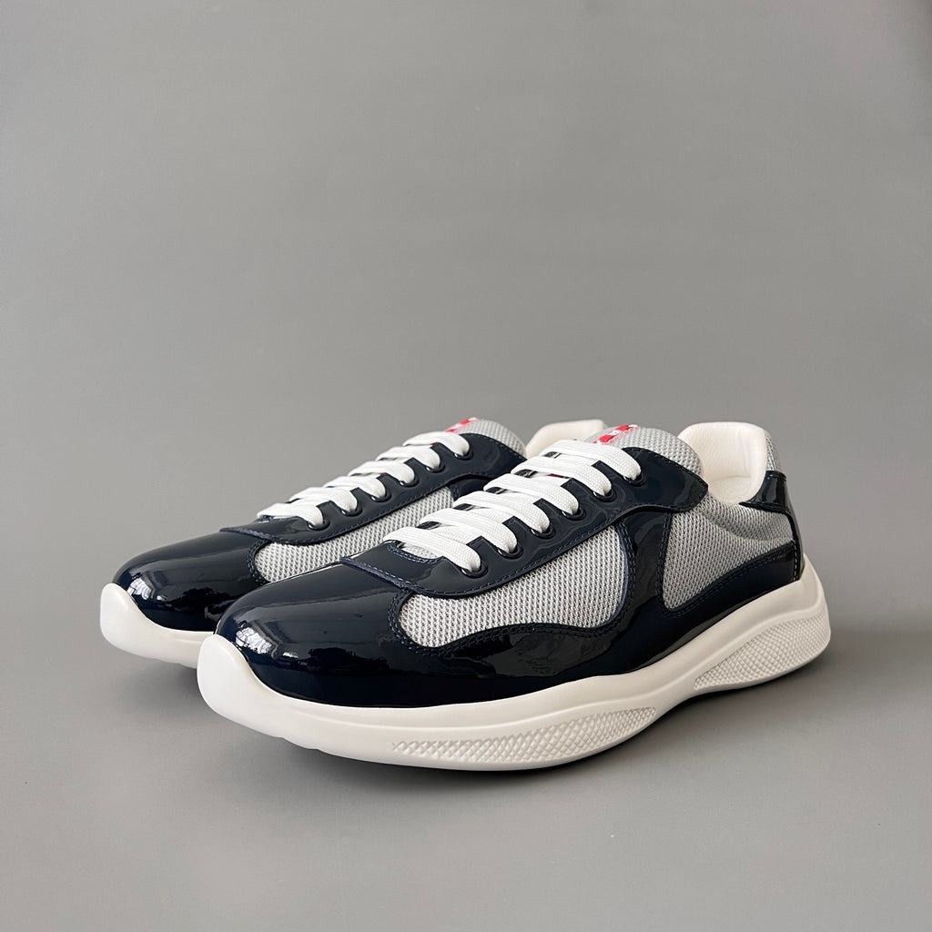 PRADA Black silver Patent Leather And Technical Fabric Prada America s Cup Sneakers #334570