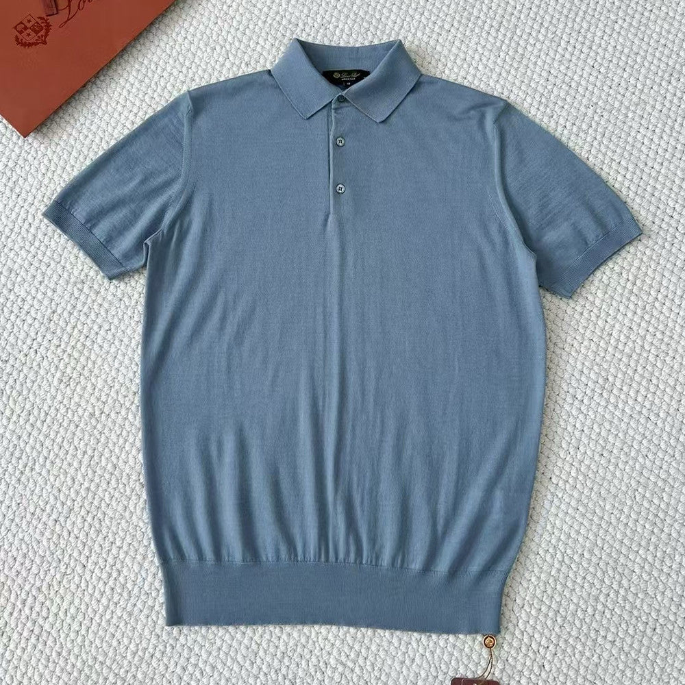 Loro Piana Men's Summer Lapel Straight Solid Color Fitted Pullover Short Sleeve Polo Shirt Ngvp #1554
