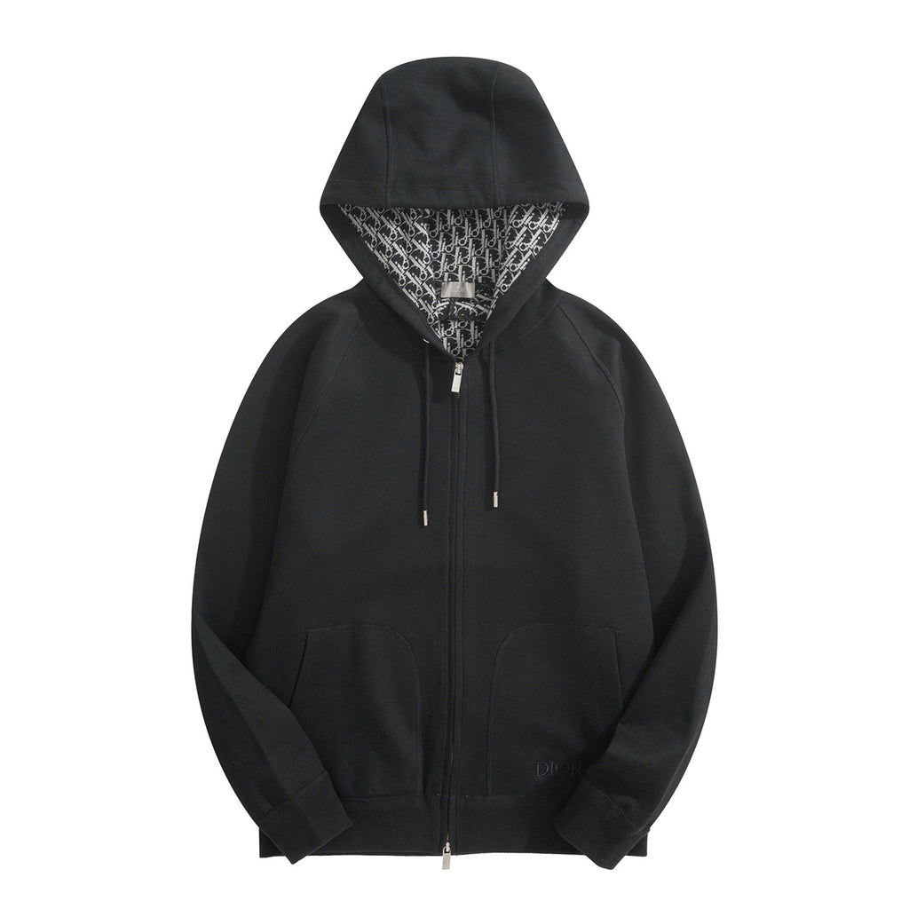 Dior Men's Spring and Autumn Solid Color Hooded Drawstring Cashmere Zipper Jacket Casual Trousers Pants Set Suit #72952