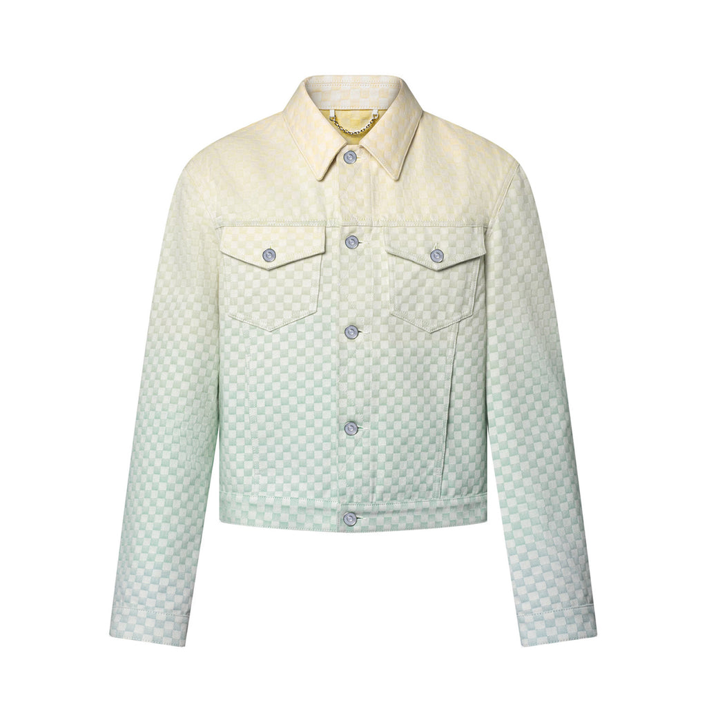 Louis Vuitton Men's Fall/Winter Gradient Checkerboard Print Single Breasted Denim Long Sleeve Jacket #76538