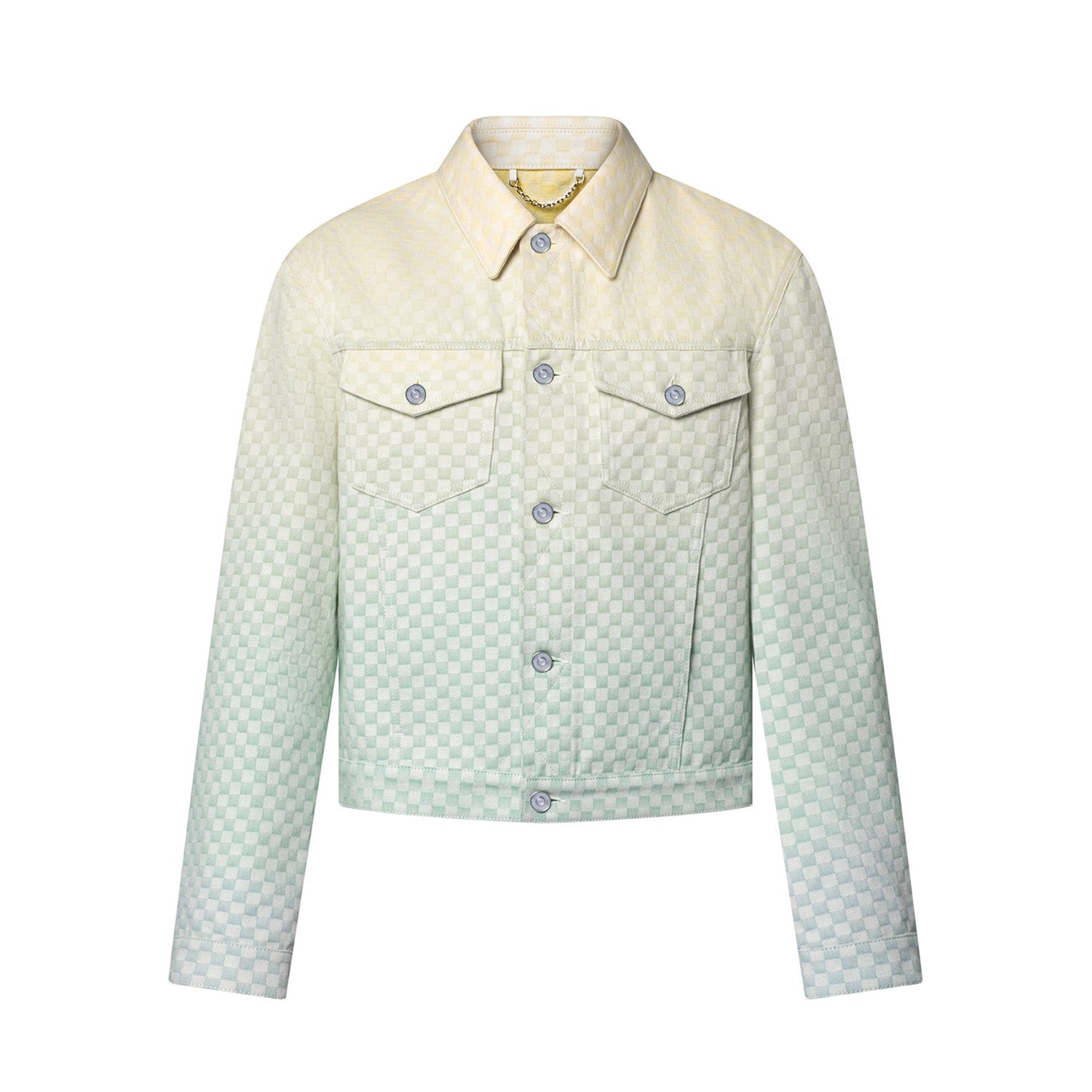 Louis Vuitton Men's Fall/Winter Gradient Checkerboard Print Single Breasted Denim Long Sleeve Jacket #76538