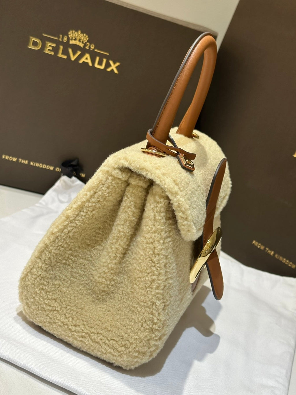 Delvaux Brillant Women's Classic Fashion Leather Shearling Adjustable Strap Crossbody Tote Bag  Bags #78695