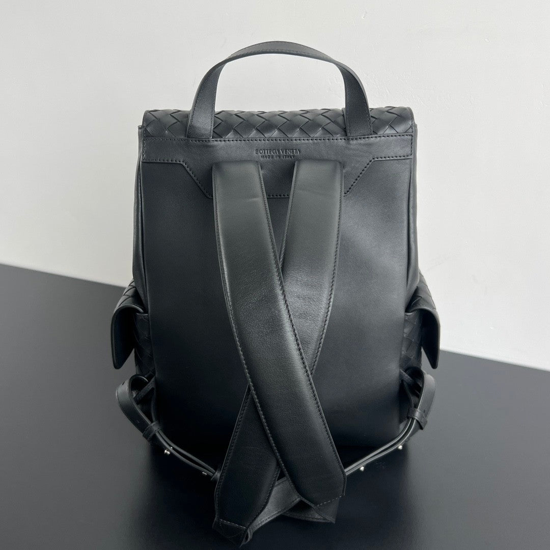 Bottega Veneta Back To School Men's Solid Color Flap Closure Woven Cowhide Leather Shoulder Bag Backpack Rucksack Bags #75798