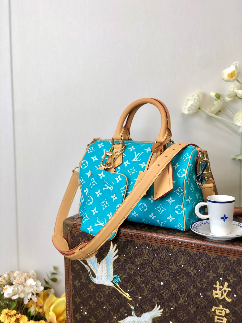 Louis Vuitton Women's Fashion Classic Lake Blue Logo Zipper Closure Leather Shoulder Bag Handbags In Small Medium And Large Sizes Crossbody Bag Bags #78664