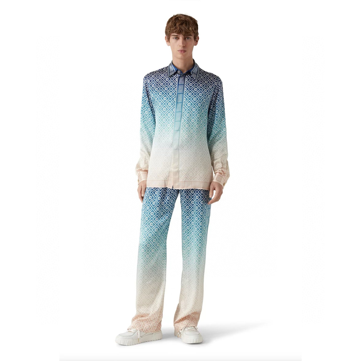 Casablanca Men's Spring And Fall Single-Breasted Loose Gradient Logo Pattern Long-Sleeved Silk Shirt Casual Elastic Pants #71877