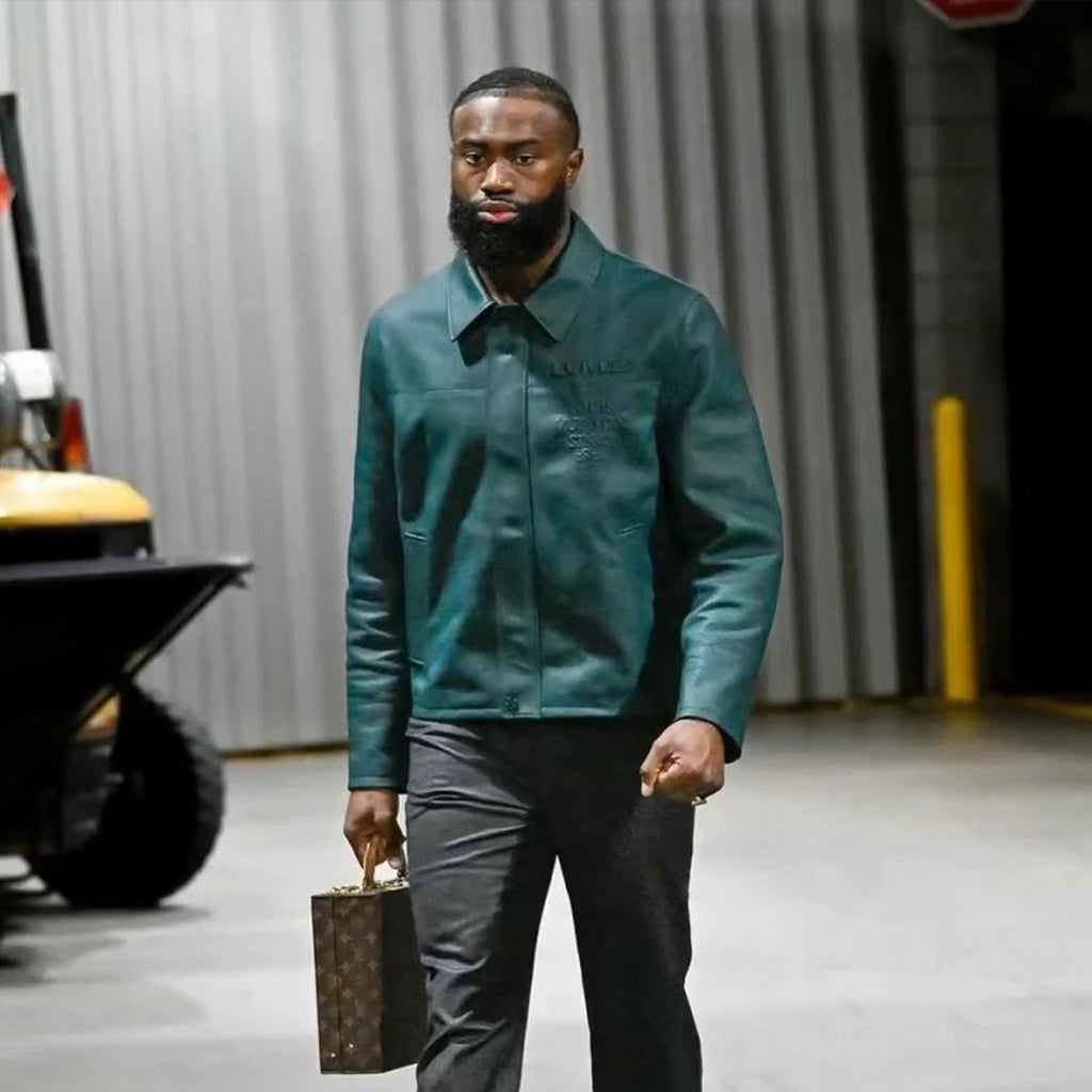 Louis Vuitton Men's Fall And Winter Green Retro Embossed Leather Long-sleeved Shirt Cowhide Jacket Fashion Trend Leisure Lapel Zipper Leather Jacket #81126