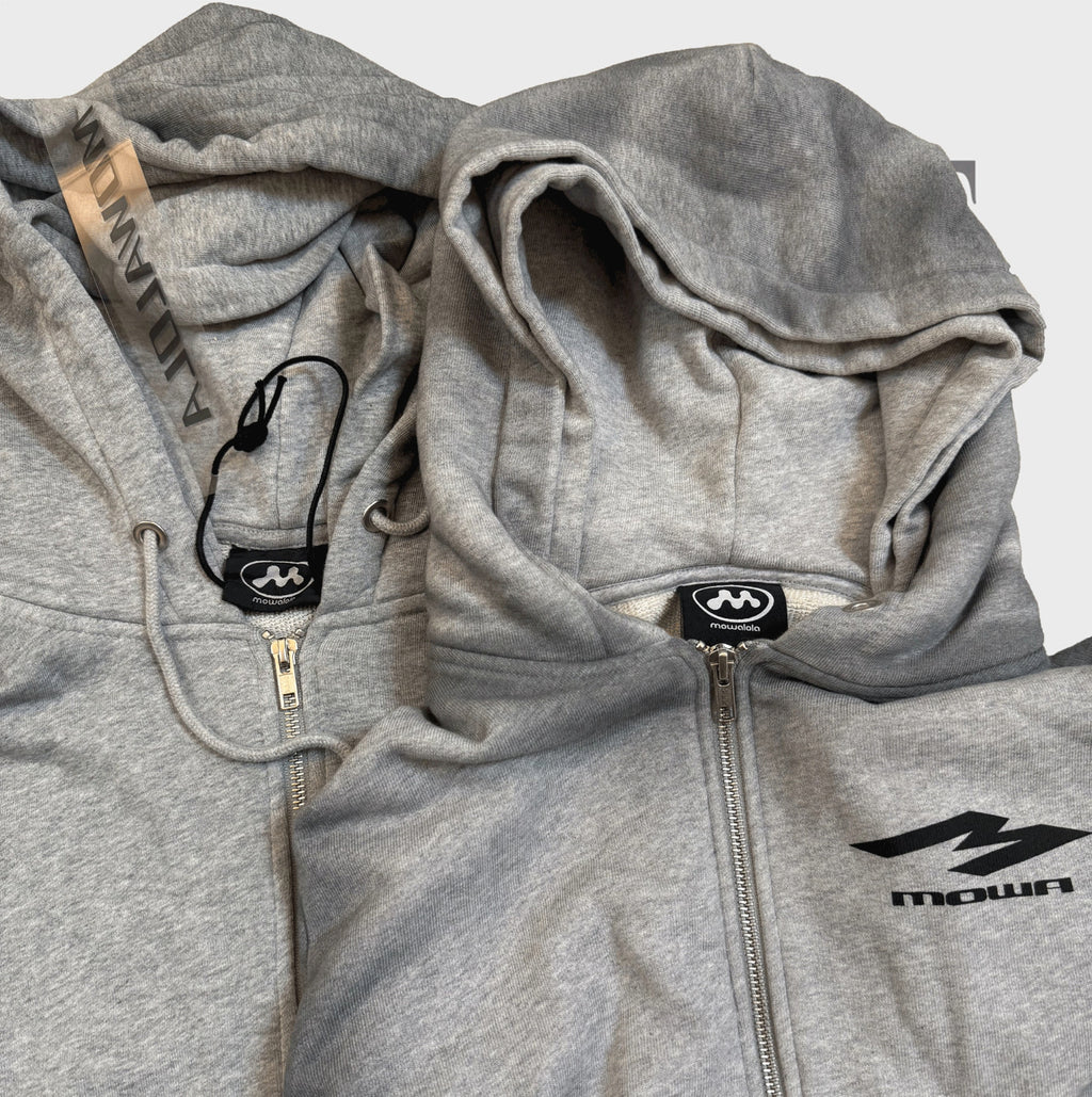 Mowalola Men's Fall And Winter Gray Dirty White Do Old Doublelayer Hooded Zipper Short Sweater High Street Casual Trend Jacket Ngvp #2413