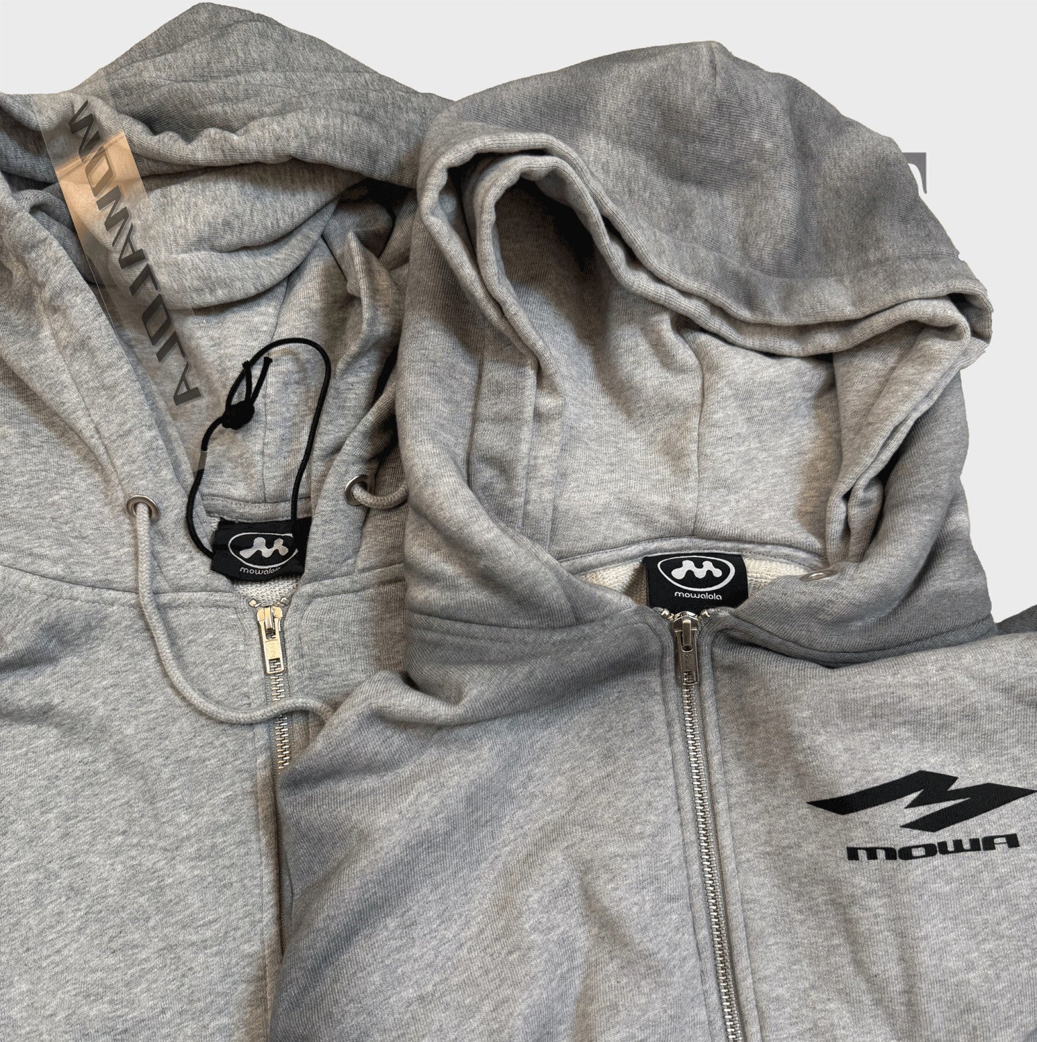 Mowalola Men's Fall And Winter Gray Dirty White Do Old Doublelayer Hooded Zipper Short Sweater High Street Casual Trend Jacket Ngvp #2413