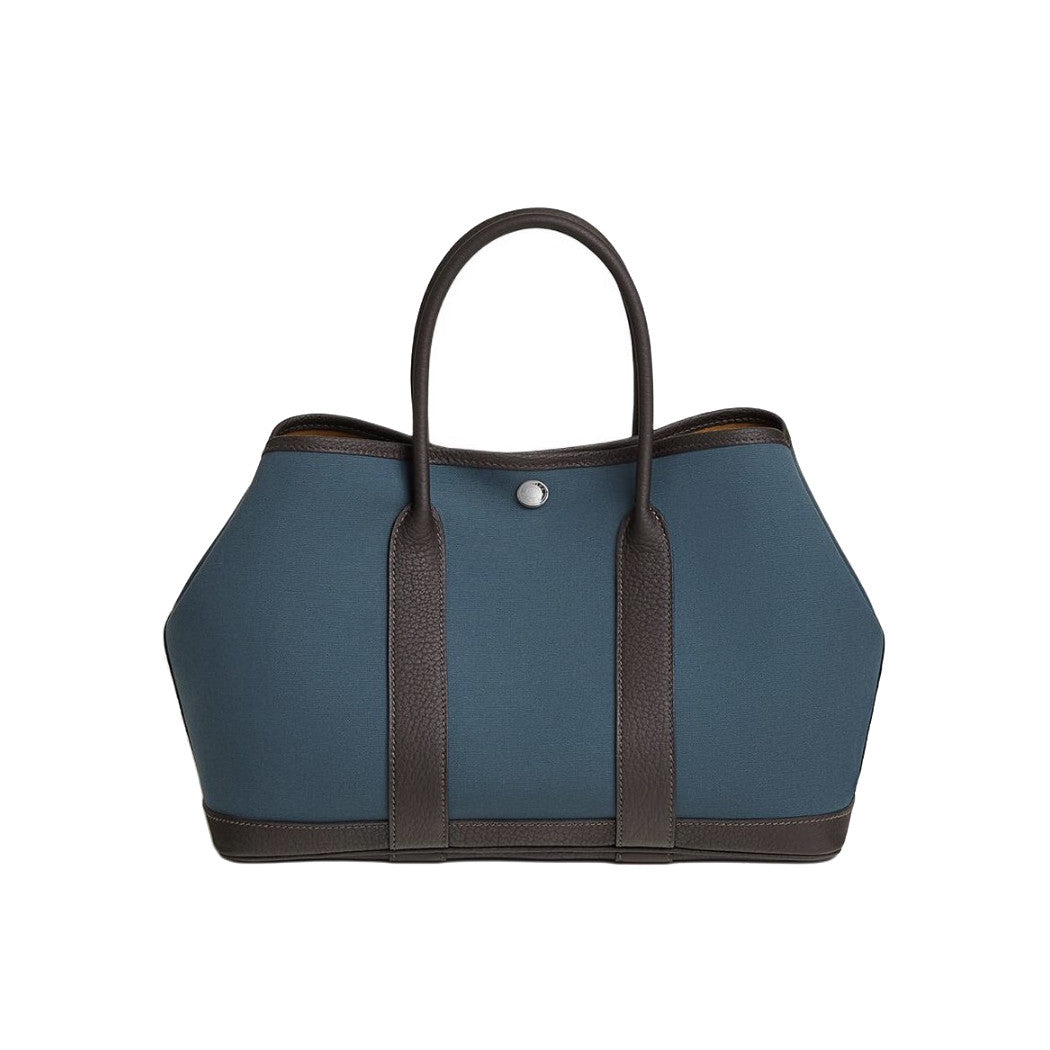Hermes Garden Party 30 Women's Silver Buckle Colour Blocking Canvas and Calfskin Tote Bag Bags #76891