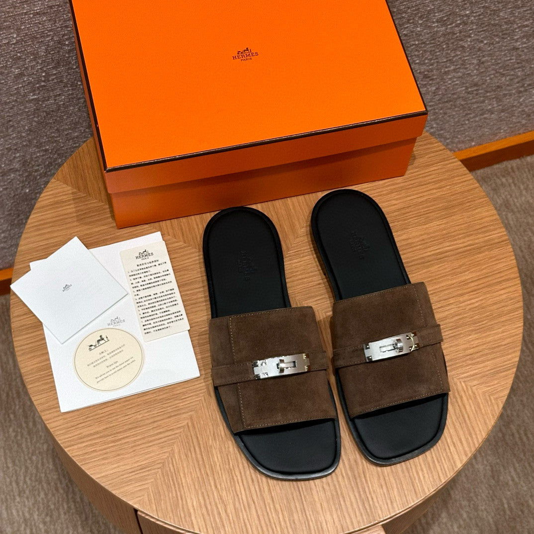 Hermes Gabriel Men's Summer Fashion Comfortable Logo Sandals Leather Casual Slippers #81144