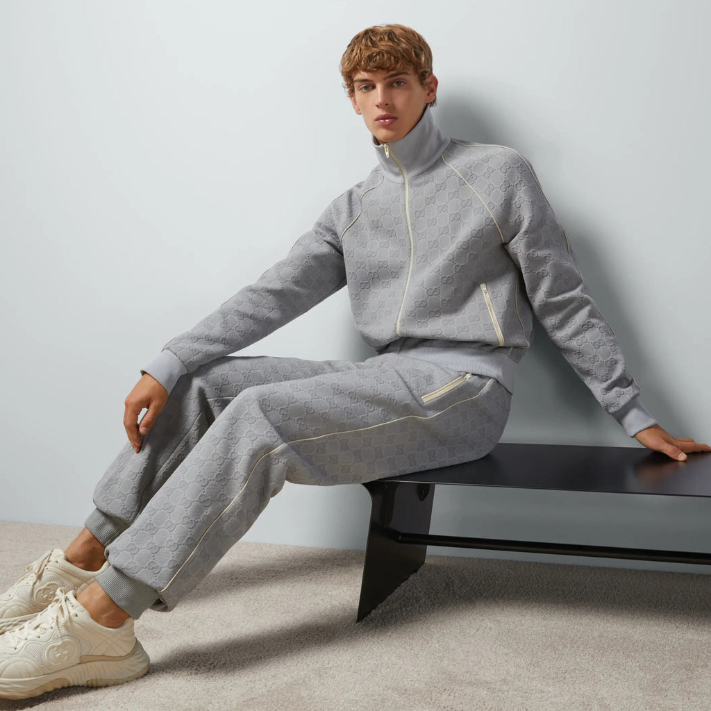 Gucci Men's Spring and Autumn Letter Printed Zipper Long Sleeve Jacket Lace-Up Knit Sweatpants Pants Set Suit #72537