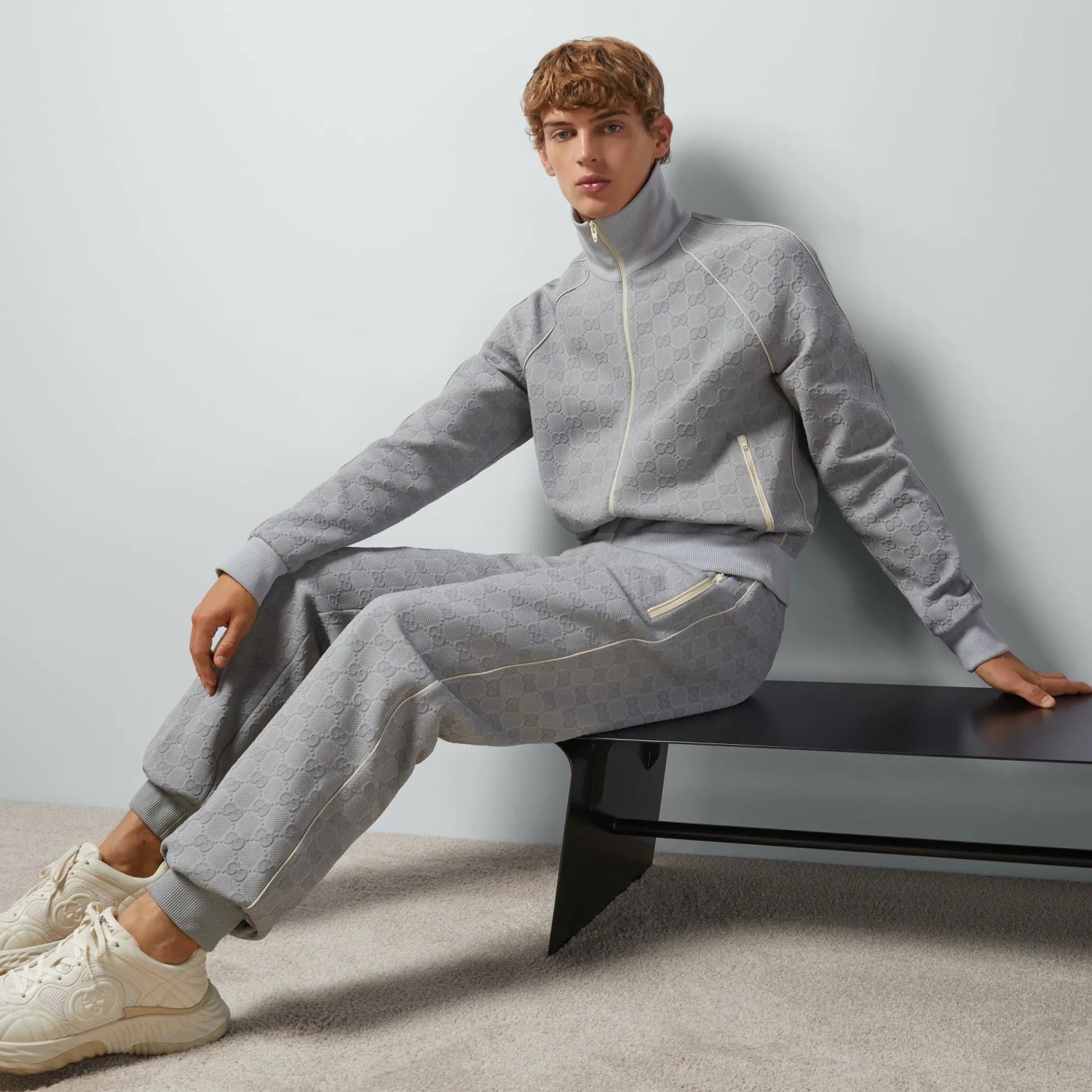 Gucci Men's Spring and Autumn Letter Printed Zipper Long Sleeve Jacket Lace-Up Knit Sweatpants Pants Set Suit #72537