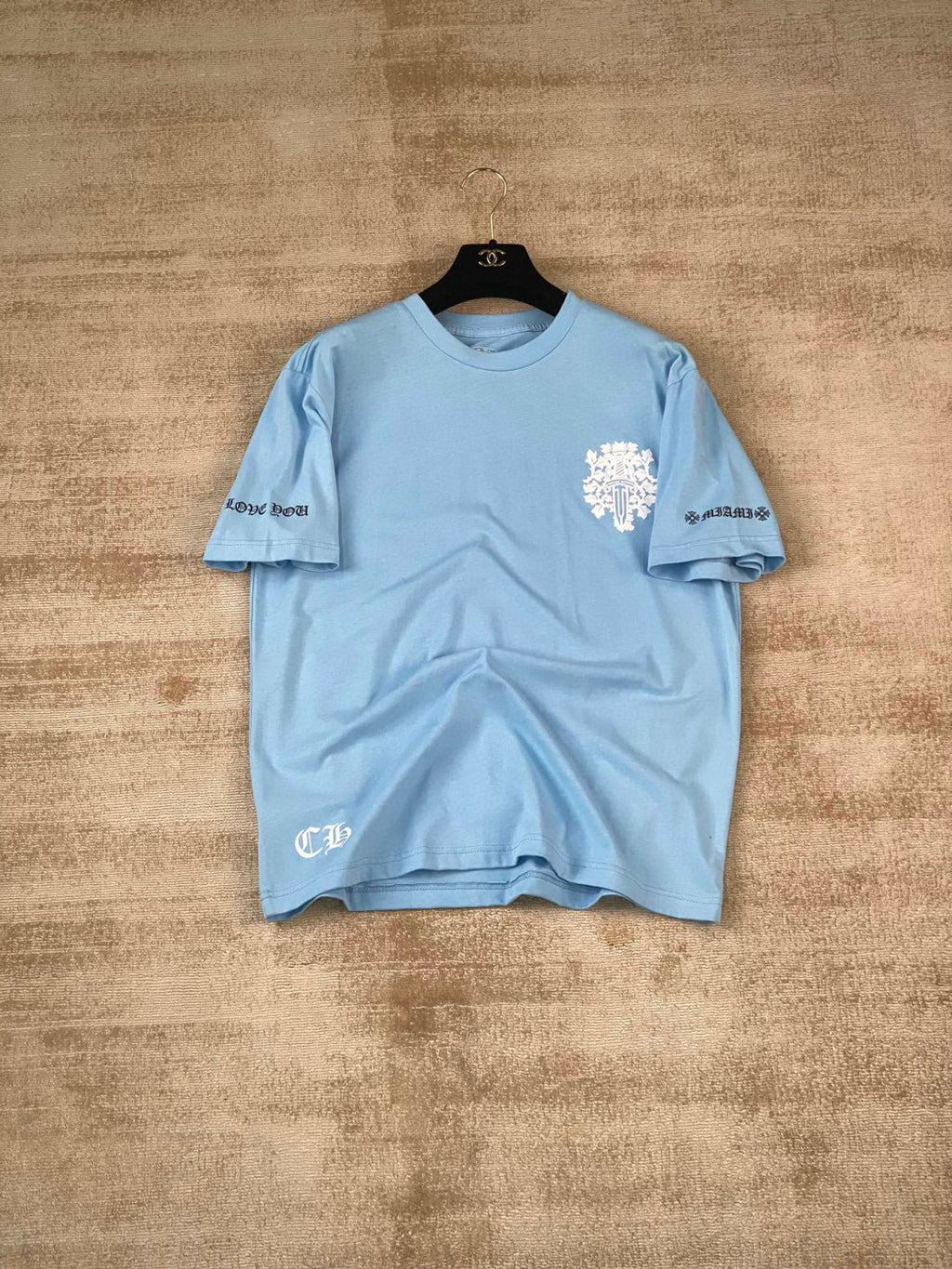 Chrome Hearts Men's and Women's Summer Blue Cotton Round Neck Loose Fit Short Sleeve T-shirt #98569
