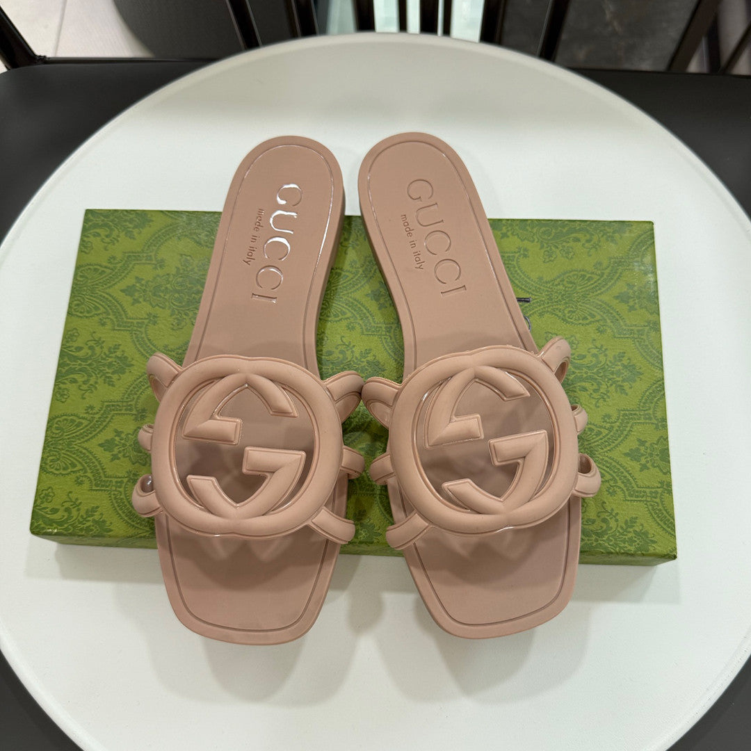 Gucci Women's Summer Double G Hollow out Square Head Flat Slippers Solid Color Casual Shoes #81341